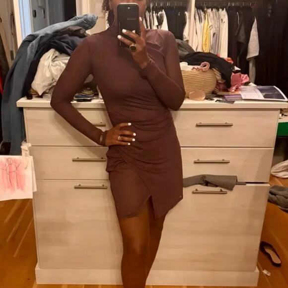 LAPOINTE Wine Red Mesh Bodycon Mini Dress XS Long Sleeve Slinky Cocktail $950 - Picture 3 of 11